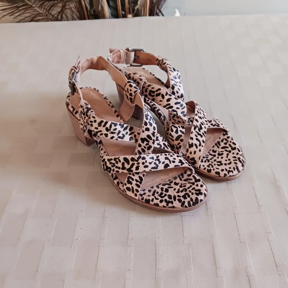 Madewell Leopard Print Tan and Black Block Heel Sandals